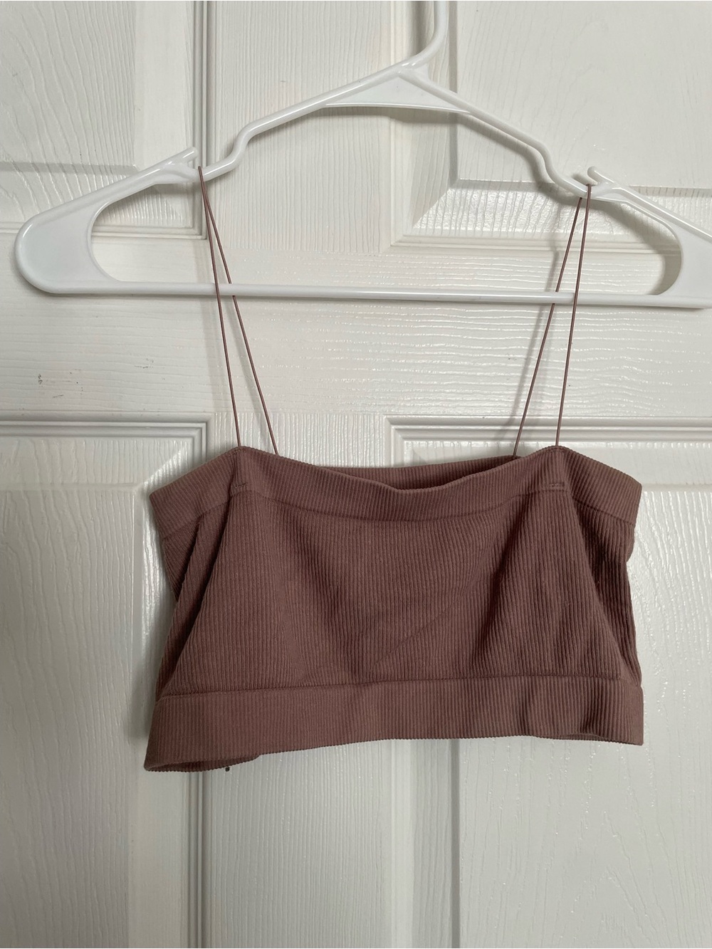 SWS Essentials size Small P Ribbed Spaghetti-Strap Crop Top - Mauve Brown